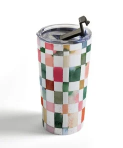 Society6 Ninola Design Watercolor Checker Yuletide 20 oz Stainless Steel Travel Mug - Deny Designs -Water Bottles Sales unnamed file 1034
