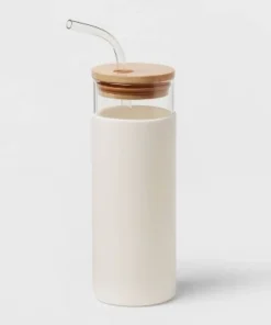 16.9oz Glass Tumbler with Straw & Silicone Sleeve - Threshold™ Asparagus -Water Bottles Sales unnamed file 1122