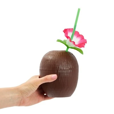 12-Pack Juvale Coconut Cups with Straws & Hawaiian Hibiscus Flower Decorate, 16oz Food Grade PVC Cup, Ideal for Tropical Luau Party Supplies 5 12-Pack Juvale Coconut Cups with Straws & Hawaiian Hibiscus Flower Decorate, 16oz Food Grade PVC Cup, Ideal for Tropical Luau Party Supplies - Image 3