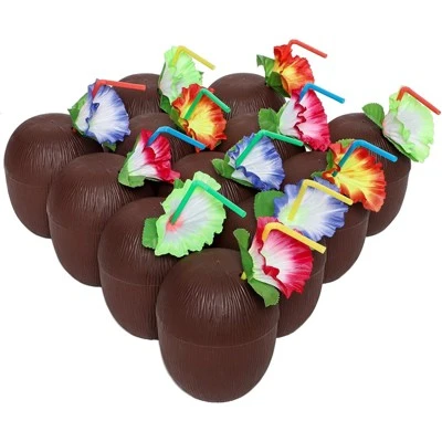 12-Pack Juvale Coconut Cups with Straws & Hawaiian Hibiscus Flower Decorate, 16oz Food Grade PVC Cup, Ideal for Tropical Luau Party Supplies 7 12-Pack Juvale Coconut Cups with Straws & Hawaiian Hibiscus Flower Decorate, 16oz Food Grade PVC Cup, Ideal for Tropical Luau Party Supplies - Image 5