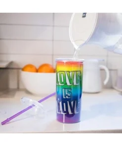 Silver Buffalo Love is Love Rainbow Carnival Cup With Glitter Lid And Straw | Holds 20 Ounces