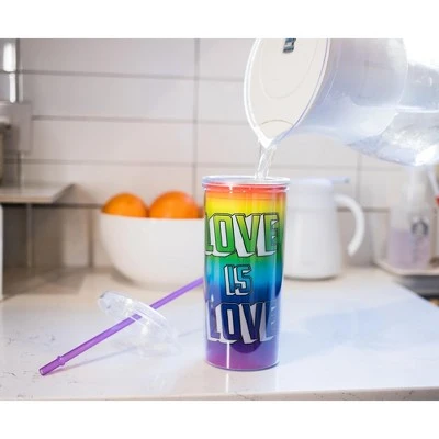 Silver Buffalo Love is Love Rainbow Carnival Cup With Glitter Lid And Straw | Holds 20 Ounces 3 Silver Buffalo Love is Love Rainbow Carnival Cup With Glitter Lid And Straw | Holds 20 Ounces