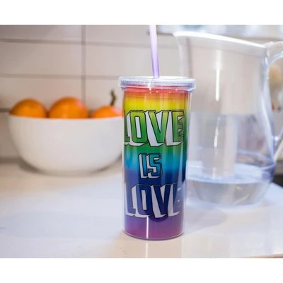 Silver Buffalo Love is Love Rainbow Carnival Cup With Glitter Lid And Straw | Holds 20 Ounces 4 Silver Buffalo Love is Love Rainbow Carnival Cup With Glitter Lid And Straw | Holds 20 Ounces - Image 2