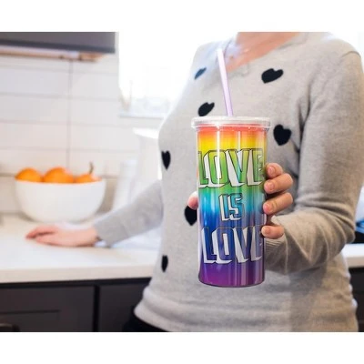 Silver Buffalo Love is Love Rainbow Carnival Cup With Glitter Lid And Straw | Holds 20 Ounces 5 Silver Buffalo Love is Love Rainbow Carnival Cup With Glitter Lid And Straw | Holds 20 Ounces - Image 3