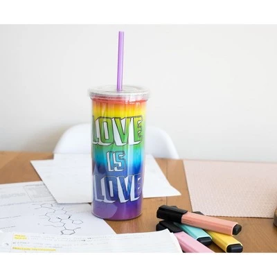 Silver Buffalo Love is Love Rainbow Carnival Cup With Glitter Lid And Straw | Holds 20 Ounces 6 Silver Buffalo Love is Love Rainbow Carnival Cup With Glitter Lid And Straw | Holds 20 Ounces - Image 4