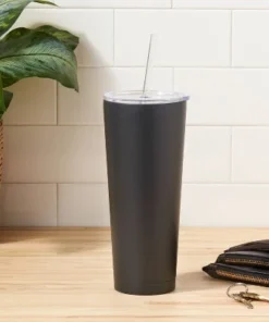 Water Bottles Sales 31 Room Essentials 25oz Double Walled Stainless Steel Vacuum Tumbler with Silicone Lid & Straw White