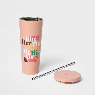 24oz Tumbler with Straw Pronouns Multicolor - Pride 3 24oz Tumbler with Straw Pronouns Multicolor - Pride