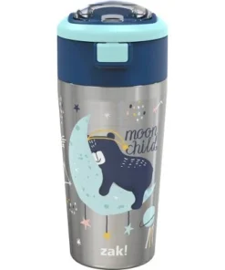 Zak Designs Double Wall Stainless Steel Straw Bottle - Moon Bear - 12oz