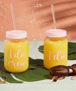 Blue Panda I Do Crew Plastic Mason Jars for Bachelorette Party, Bridal Shower, 12 Piece Set