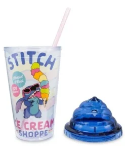 Silver Buffalo Disney Lilo & Stitch Ice Cream Shoppe Acrylic Carnival Cup with Lid and Straw