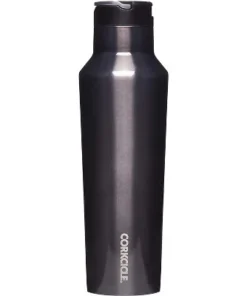 Corkcicle Luxe 20 Ounce Sport Canteen Triple Insulated Stainless Steel Water Bottle with Straw Cap and Folding Metal Handle, Gunmetal