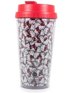 Silver Buffalo Hello Kitty All-Over Faces 16oz Double Wall Plastic Travel Mug
