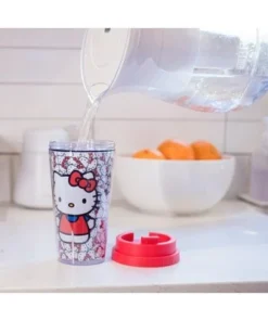Silver Buffalo Hello Kitty All-Over Faces 16oz Double Wall Plastic Travel Mug -Water Bottles Sales unnamed file 2223