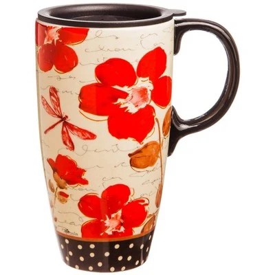 Evergreen Floral Symphony Ceramic Latte Travel Cup w/Gift Box , 17 oz. 3 Evergreen Floral Symphony Ceramic Latte Travel Cup w/Gift Box , 17 oz.