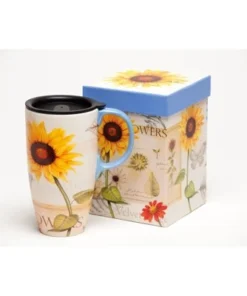 Evergreen Latte Travel Cup , Yellow & Red Sunflowers