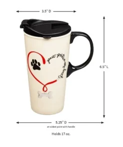 Evergreen Paw Prints Dog Ceramic Travel Coffee Mug, 17 ounces