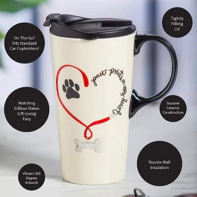 Evergreen Paw Prints Dog Ceramic Travel Coffee Mug, 17 ounces 6 Evergreen Paw Prints Dog Ceramic Travel Coffee Mug, 17 ounces - Image 4