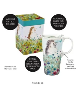 Evergreen Ceramic Travel Cup, 17 OZ. ,w/box and Tritan Lid, Headgehog in the meadow -Water Bottles Sales unnamed file 2316