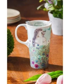 Evergreen Ceramic Travel Cup, 17 OZ. ,w/box and Tritan Lid, Headgehog in the meadow -Water Bottles Sales unnamed file 2319
