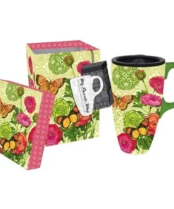 Evergreen Boxed Ceramic Latte Travel Cup 17oz, Botanica