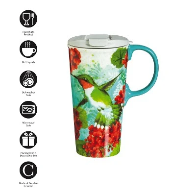Evergreen Hummingbird Trio Ceramic Travel Coffee Mug, 17 ounces 4 Evergreen Hummingbird Trio Ceramic Travel Coffee Mug, 17 ounces - Image 2