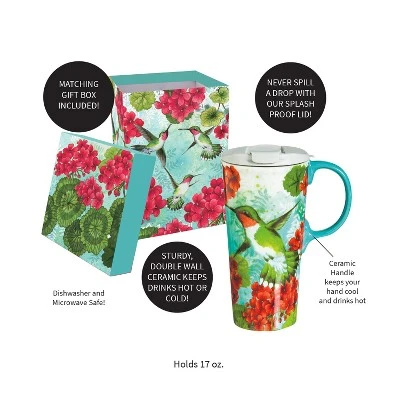 Evergreen Hummingbird Trio Ceramic Travel Coffee Mug, 17 ounces 5 Evergreen Hummingbird Trio Ceramic Travel Coffee Mug, 17 ounces - Image 3