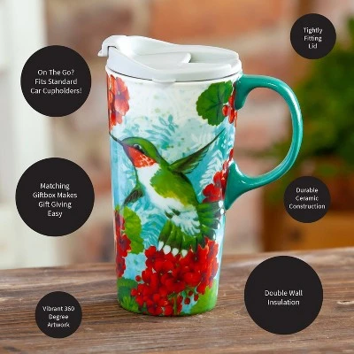 Evergreen Hummingbird Trio Ceramic Travel Coffee Mug, 17 ounces 6 Evergreen Hummingbird Trio Ceramic Travel Coffee Mug, 17 ounces - Image 4