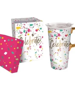 Evergreen Beautiful Celebrate Ceramic Travel Cup with Lid - 5 x 4 x 7 Inches