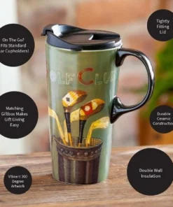 Evergreen Beautiful Golf Club Ceramic Travel Cup with Lid - 5 x 4 x 7 Inches -Water Bottles Sales unnamed file 2484