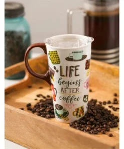 Evergreen Ceramic Travel Cup, 17 OZ.,w/box and Tritan Lid, Life Begins After Coffee -Water Bottles Sales unnamed file 2551