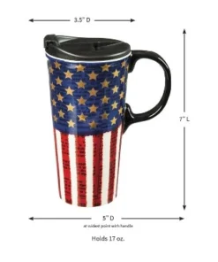 Evergreen Beautiful Liberty Ceramic Travel Cup with Lid - 5 x 4 x 7 Inches