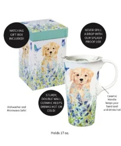 Evergreen Ceramic Travel Cup, 17 OZ. ,w/box and Tritan Lid, Puppies in the meadow -Water Bottles Sales unnamed file 2598