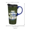Evergreen Beautiful Only Happy When I'm Fishing Ceramic Travel Cup with Lid - 5 x 4 x 7 Inches