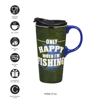 Evergreen Beautiful Only Happy When I'm Fishing Ceramic Travel Cup with Lid - 5 x 4 x 7 Inches 4 Evergreen Beautiful Only Happy When I'm Fishing Ceramic Travel Cup with Lid - 5 x 4 x 7 Inches - Image 2