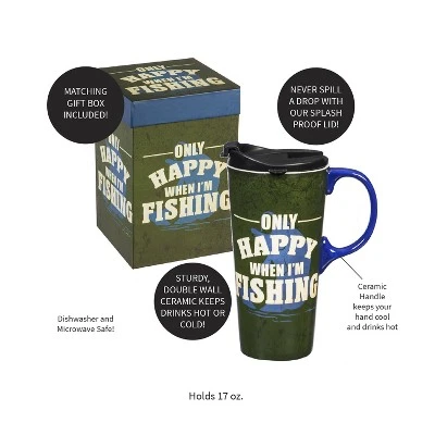 Evergreen Beautiful Only Happy When I'm Fishing Ceramic Travel Cup with Lid - 5 x 4 x 7 Inches 5 Evergreen Beautiful Only Happy When I'm Fishing Ceramic Travel Cup with Lid - 5 x 4 x 7 Inches - Image 3