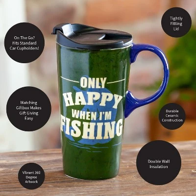 Evergreen Beautiful Only Happy When I'm Fishing Ceramic Travel Cup with Lid - 5 x 4 x 7 Inches 6 Evergreen Beautiful Only Happy When I'm Fishing Ceramic Travel Cup with Lid - 5 x 4 x 7 Inches - Image 4