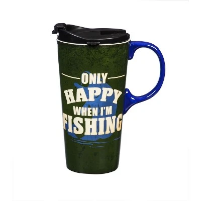 Evergreen Beautiful Only Happy When I'm Fishing Ceramic Travel Cup with Lid - 5 x 4 x 7 Inches 7 Evergreen Beautiful Only Happy When I'm Fishing Ceramic Travel Cup with Lid - 5 x 4 x 7 Inches - Image 5