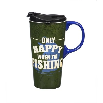 Evergreen Beautiful Only Happy When I'm Fishing Ceramic Travel Cup with Lid - 5 x 4 x 7 Inches 8 Evergreen Beautiful Only Happy When I'm Fishing Ceramic Travel Cup with Lid - 5 x 4 x 7 Inches - Image 6
