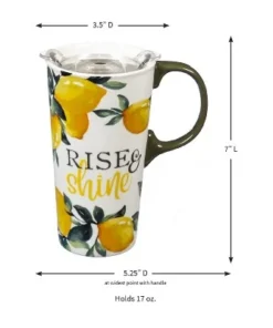 Evergreen Flag Ceramic Travel Cup, 17 OZ. ,w/box and Tritan Lid, Lemon Drop Collection