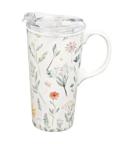 Evergreen Beautiful Bouquet of Wildflowers Ceramic Travel Cup - 5 x 7 x 4 Inches