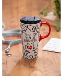 Evergreen Ceramic Travel Cup, 17 OZ. ,w/box, Interesting Dog