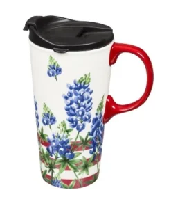 Evergreen Ceramic Travel Cup, 17 OZ. ,w/box and Tritan Lid, Americana Garden