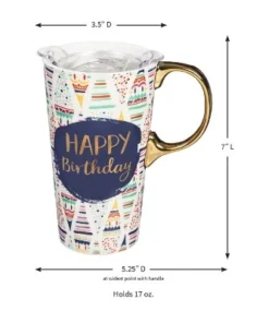 Evergreen Beautiful Birthday Confetti Ceramic Travel Cup with Lid - 5 x 4 x 7 Inches