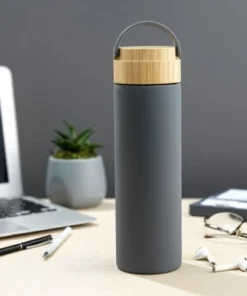 JoyJolt Glass Water Bottle with Carry Strap & Non Slip Silicone Sleeve - 20 oz - Grey