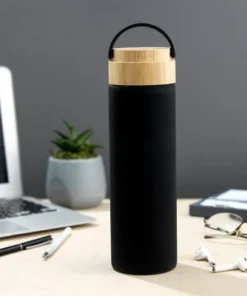 JoyJolt Glass Water Bottle with Carry Strap & Non Slip Silicone Sleeve - 20 oz - Black