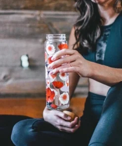 GROSCHE VENICE Eco-Friendly Glass Water Bottle with Bamboo lid and Protective Sleeve, 22.6 fl oz Capacity, Red Poppy -Water Bottles Sales unnamed file 4682