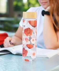 GROSCHE VENICE Eco-Friendly Glass Water Bottle with Bamboo lid and Protective Sleeve, 22.6 fl oz Capacity, Red Poppy -Water Bottles Sales unnamed file 4684