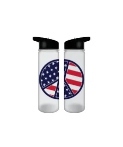USA American Flag Peace Sign 24oz Plastic Water Bottle