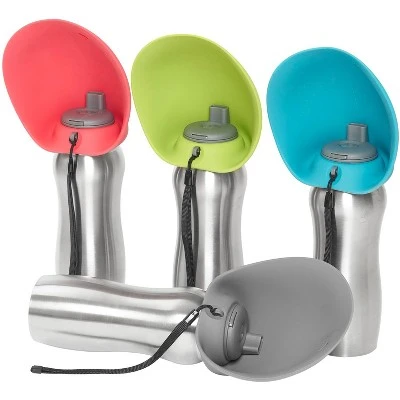 Messy Mutts Stainless Steel 24 Ounce Travel Water Bottle with Grey Silicone Flip Up Bowl 3 Messy Mutts Stainless Steel 24 Ounce Travel Water Bottle with Grey Silicone Flip Up Bowl