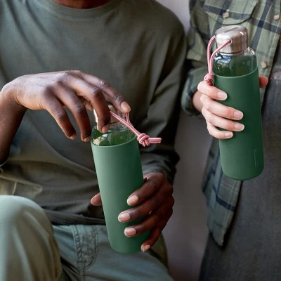 Black+blum Black + Blum Glass Water Bottle with Olive Sleeve 3 Black+blum Black + Blum Glass Water Bottle with Olive Sleeve